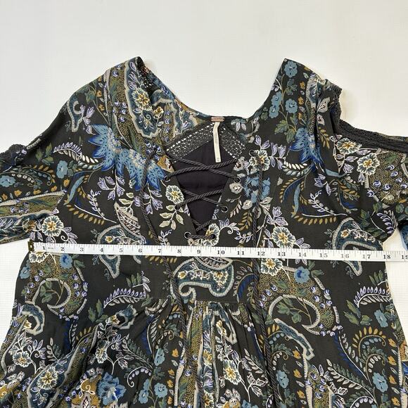 Free People Rain or Shine Paisley Mini Sun Dress Size XS Tunic Swing Boho Shift - Picture 9 of 11